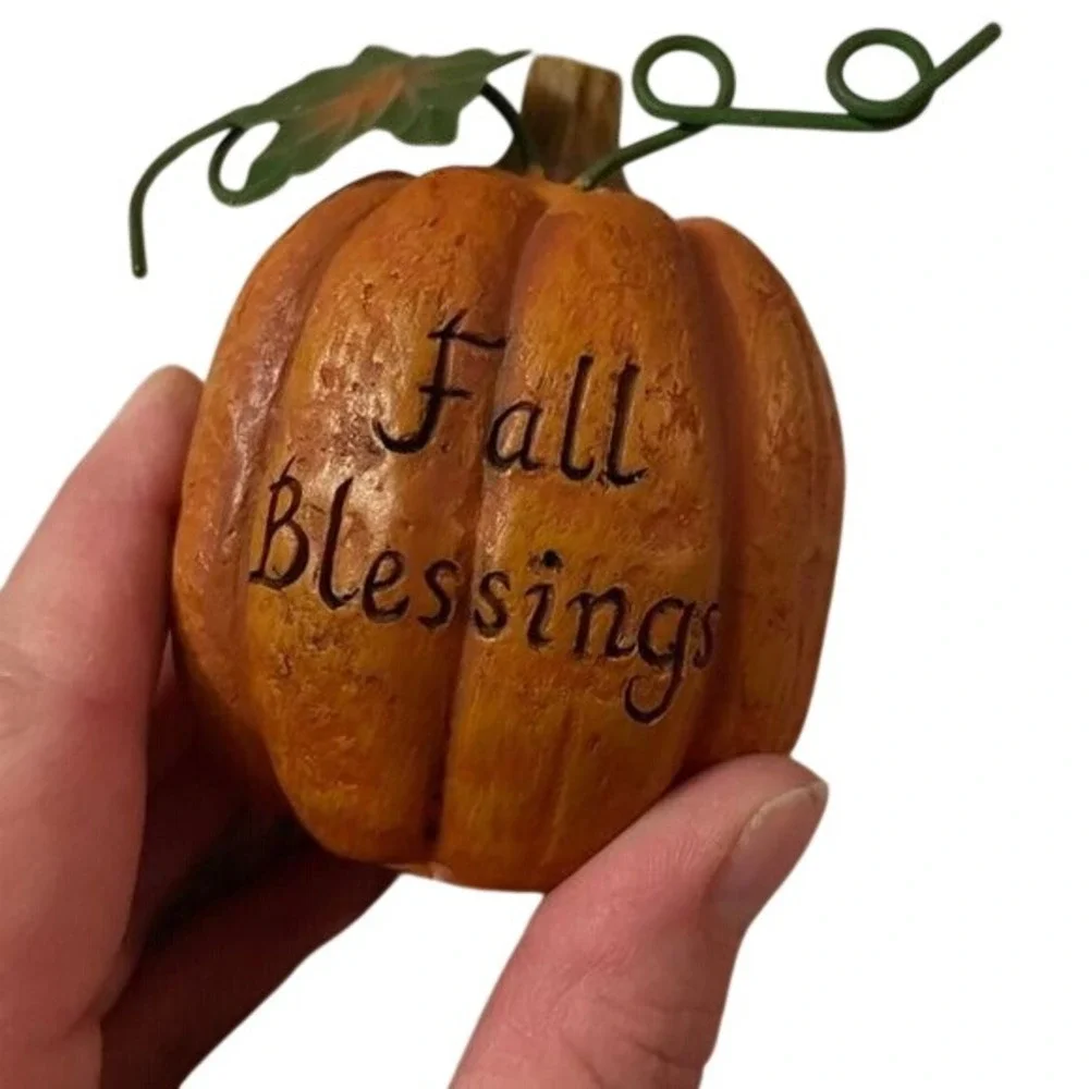 Fall Blessings Decorative Pumpkin Figurine Rustic‎ Autumn Home Decor Orange